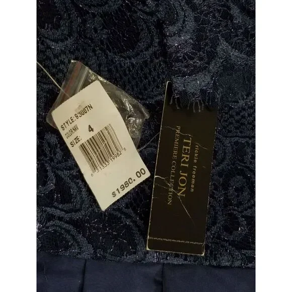 $1980 Rickie Freeman For Teri Jon Premier Women Blue Lace Gown Dress Size 4 - Picture 4 of 4